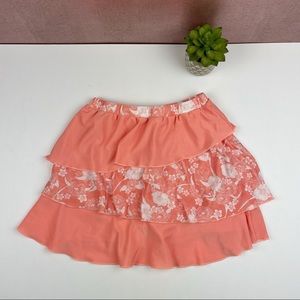 Ocean + Coast Orange White Floral Hawaiian Ruffle Skort Skirt Built In Shorts